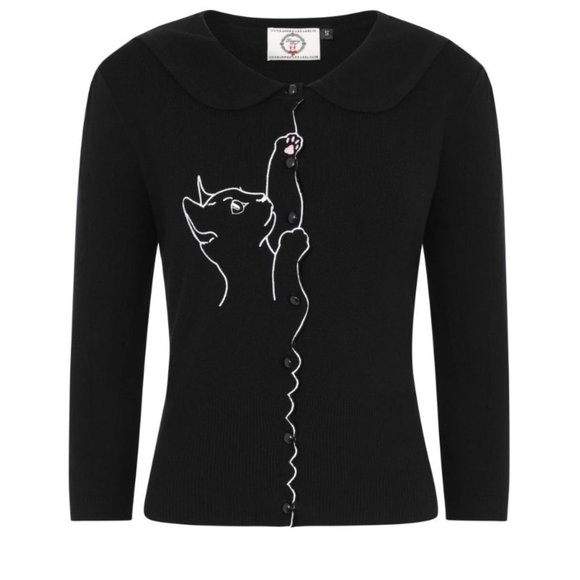 Banned Apparel Sweaters - Banned Scallop Collar Cat Cardigan in Black